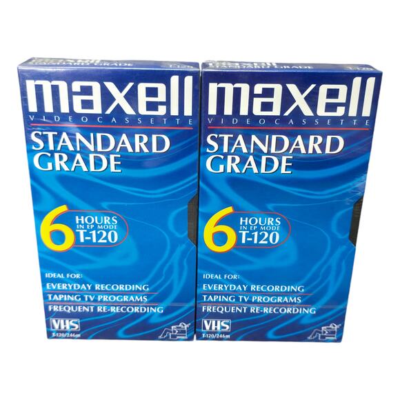 Maxell Video Cassette Standard Grade 6 Hours T-120 Blank VHS Tape 2 New Tapes - Picture 5 of 5